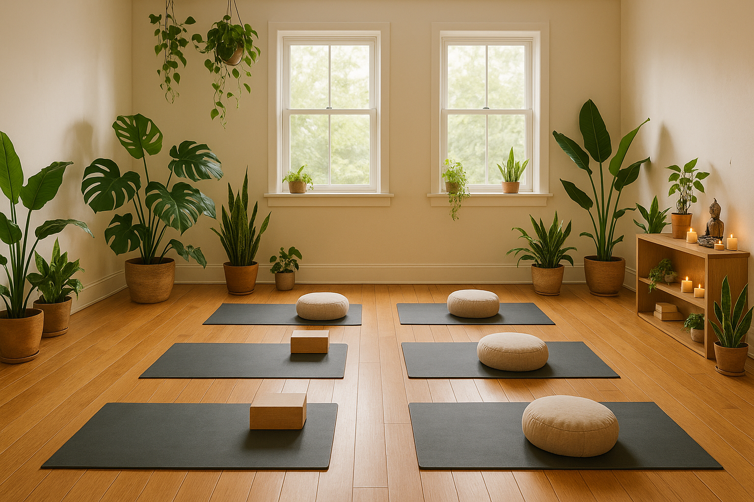 yoga room with plants no people